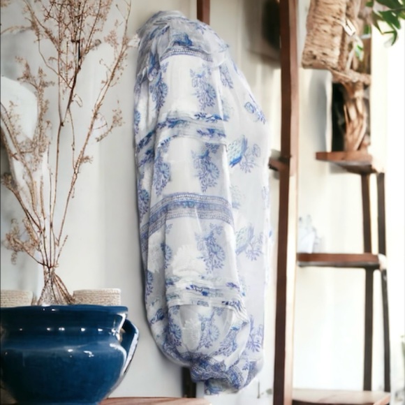 HEMANT AND NANDITA Blue/White Boho Top With Camisole Size Large $275 - Picture 6 of 16